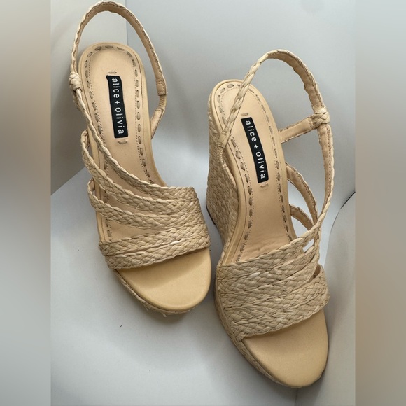 Alice + Olivia Tan Woven Wedge Sandals - Picture 2 of 8